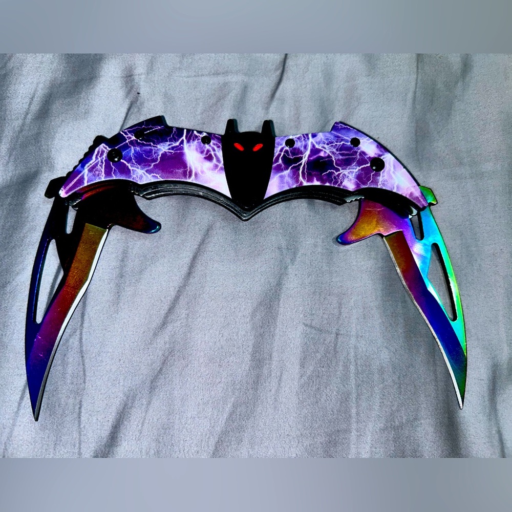 New Double Bladed Purple Lightning Bat Knife with Clip